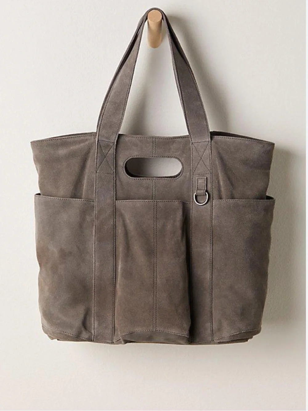 NWT Free People Suede Caravan Boho Tote in Taupe 100% Leather and Cotton